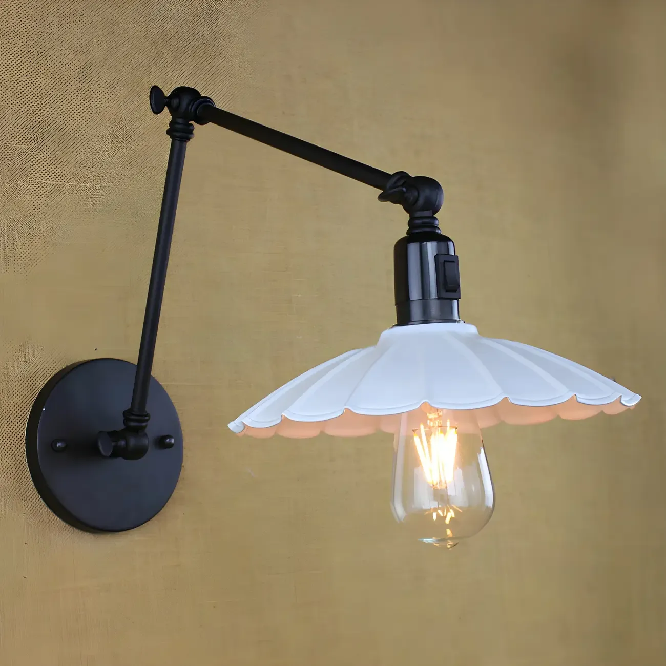 Metal Black Swing Arm Wall Light with Scalloped Shade Image - 6