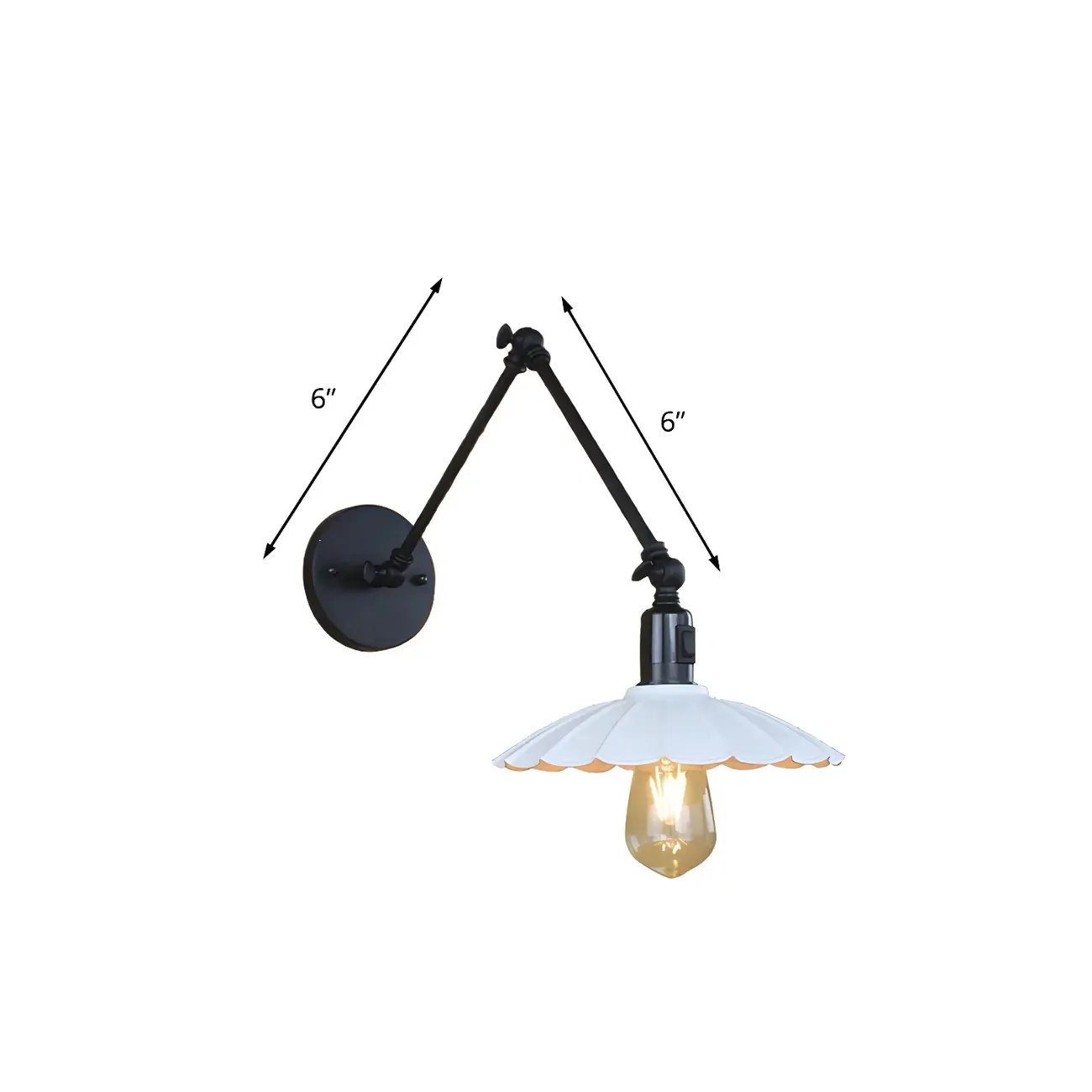 Metal Black Swing Arm Wall Light with Scalloped Shade Image - 8