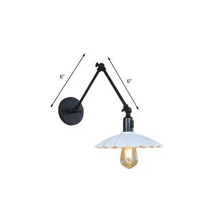 Metal Black Swing Arm Wall Light with Scalloped Shade Image - 8