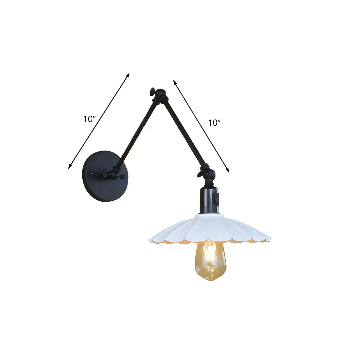 Metal Black Swing Arm Wall Light with Scalloped Shade Image - 9