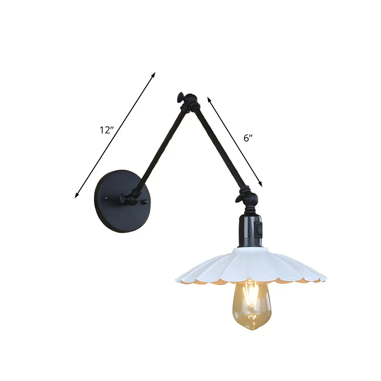 Metal Black Swing Arm Wall Light with Scalloped Shade Image - 10