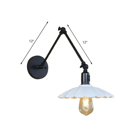 Metal Black Swing Arm Wall Light with Scalloped Shade Image - 11