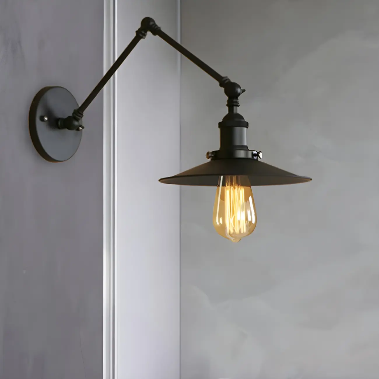 Industrial Metal Flat-Shade Swing Arm Wall Light Image - 6 | homeyfad
