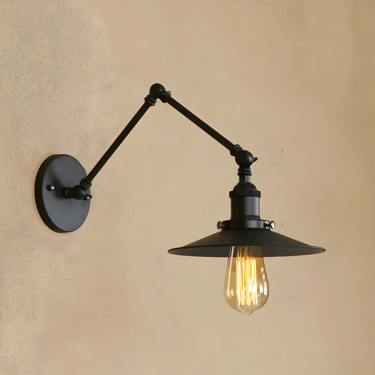 Industrial Metal Flat-Shade Swing Arm Wall Light Image - 7 | homeyfad