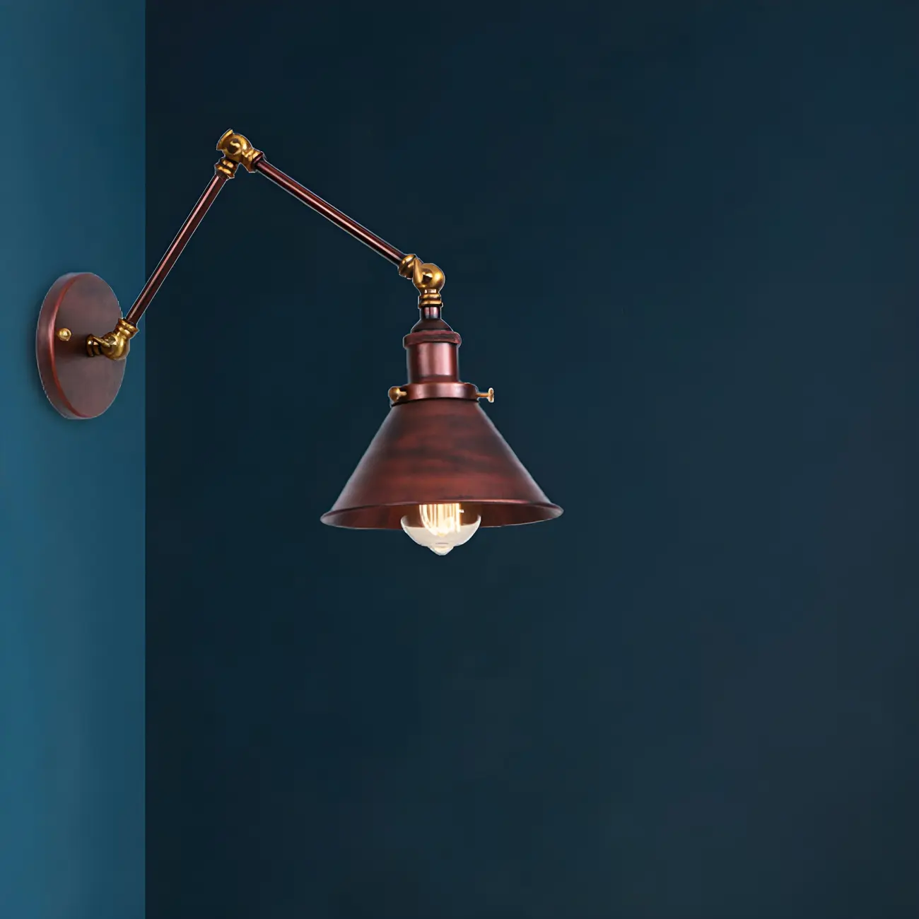 Industrial Brass Black Adjustable Swing Arm Wall Light Image - 1 | homeyfad