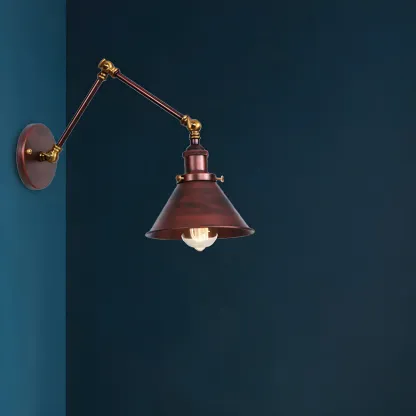 Industrial Brass Black Adjustable Swing Arm Wall Light Image - 1