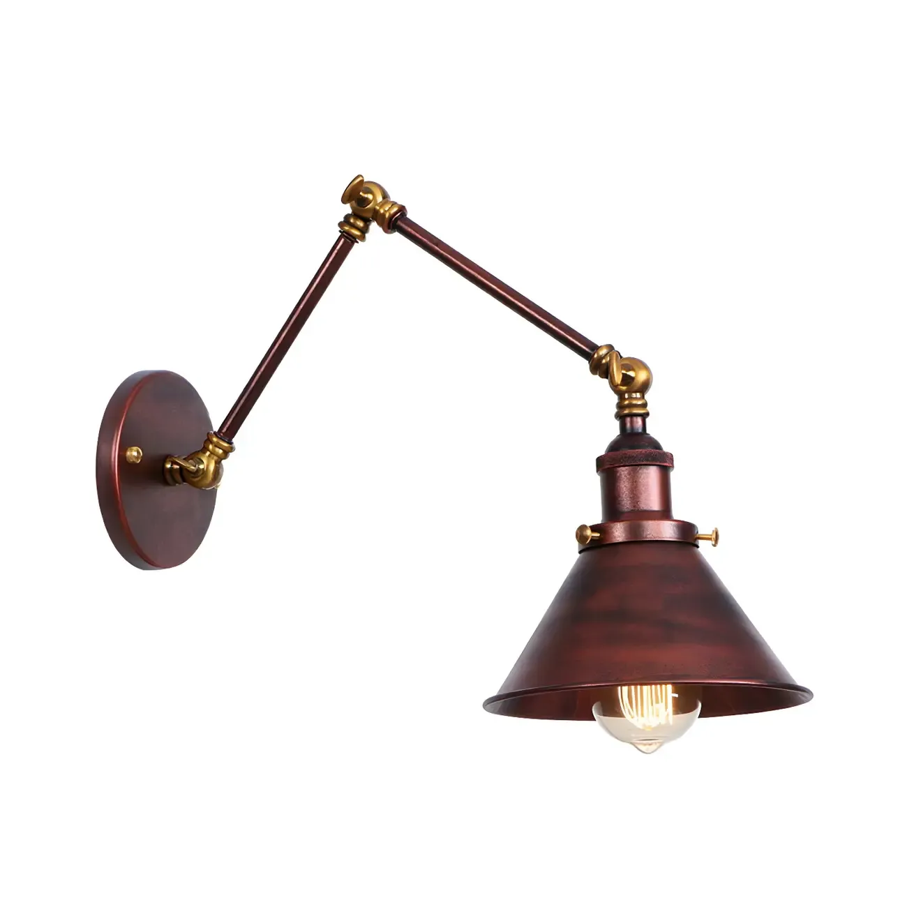 Industrial Brass Black Adjustable Swing Arm Wall Light Image - 6