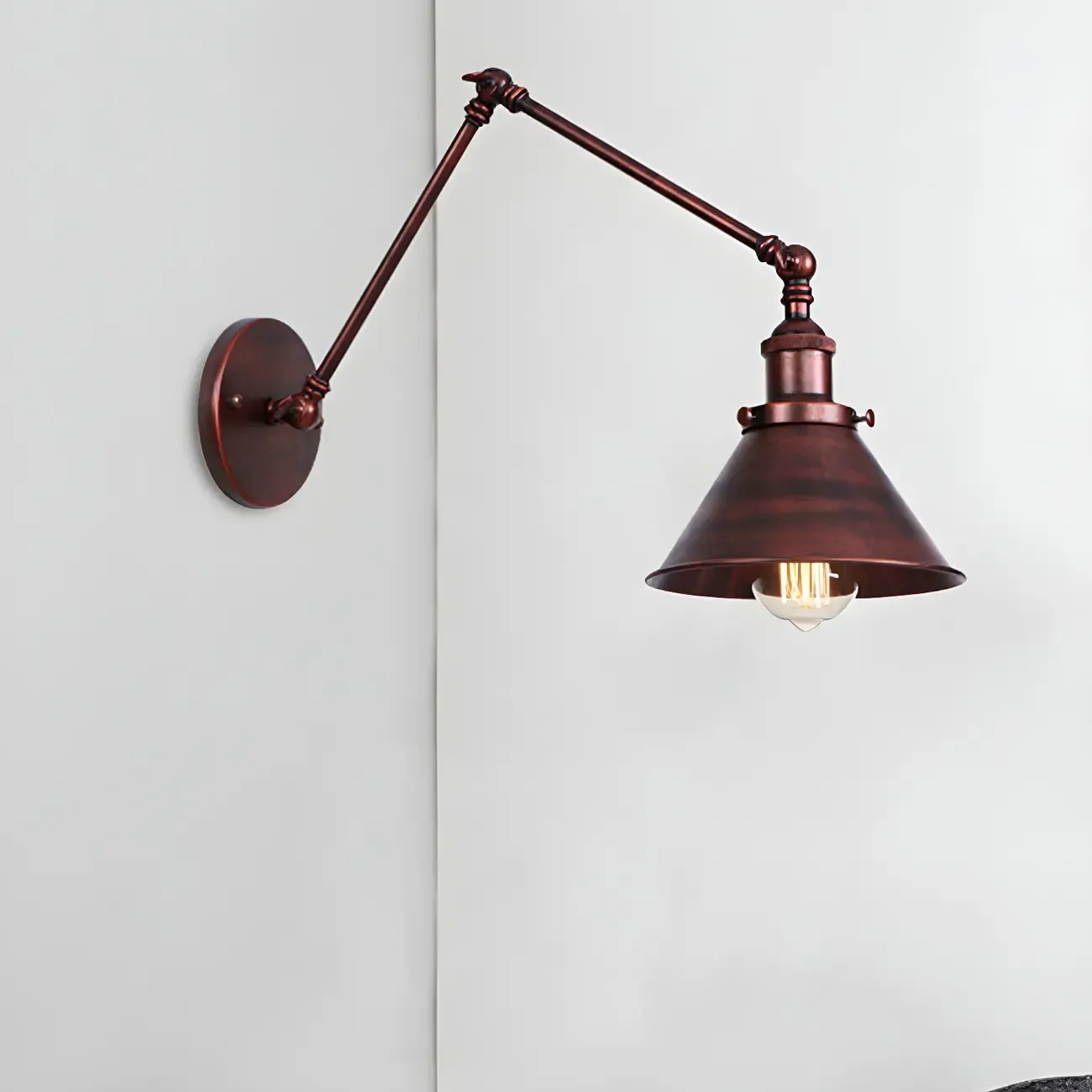 Industrial Brass Black Adjustable Swing Arm Wall Light Image - 3