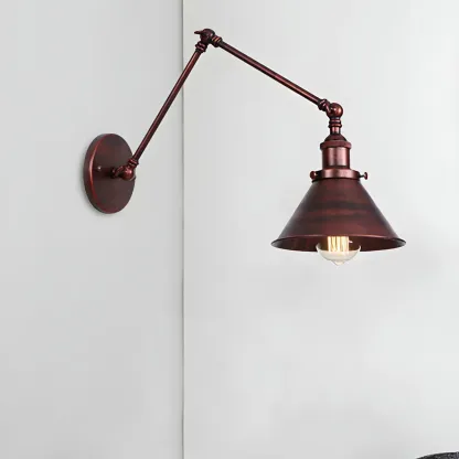 Industrial Brass Black Adjustable Swing Arm Wall Light Image - 3