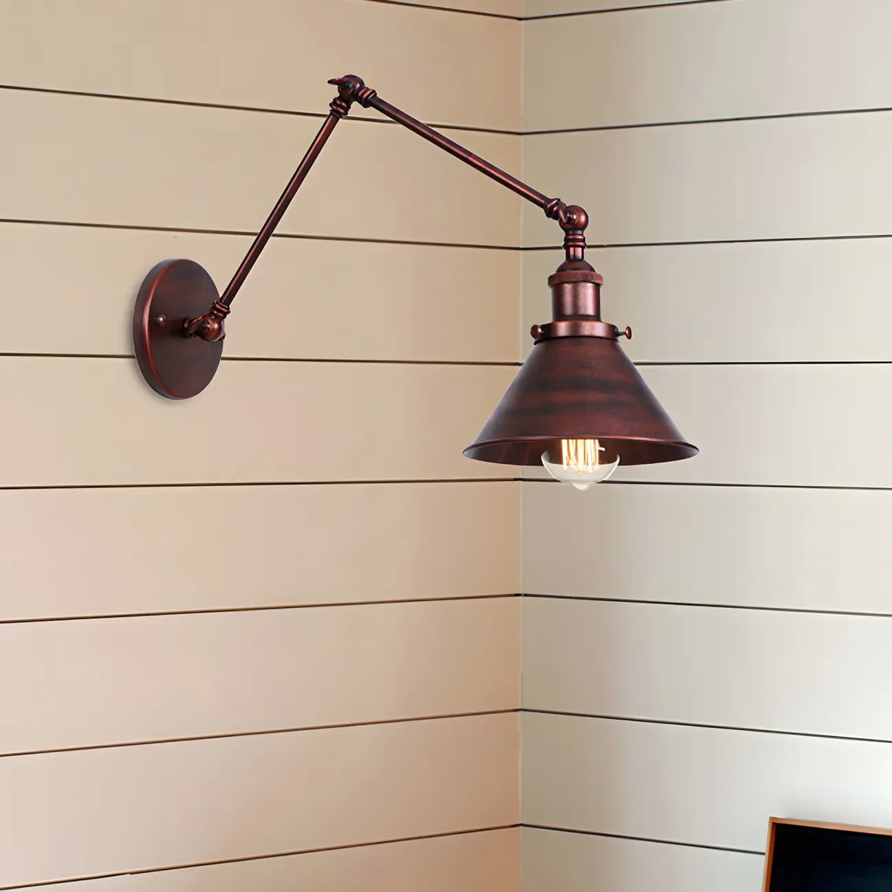 Industrial Brass Black Adjustable Swing Arm Wall Light Image - 5 | homeyfad