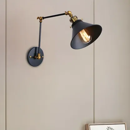 Industrial Brass Black Adjustable Swing Arm Wall Light Image - 9