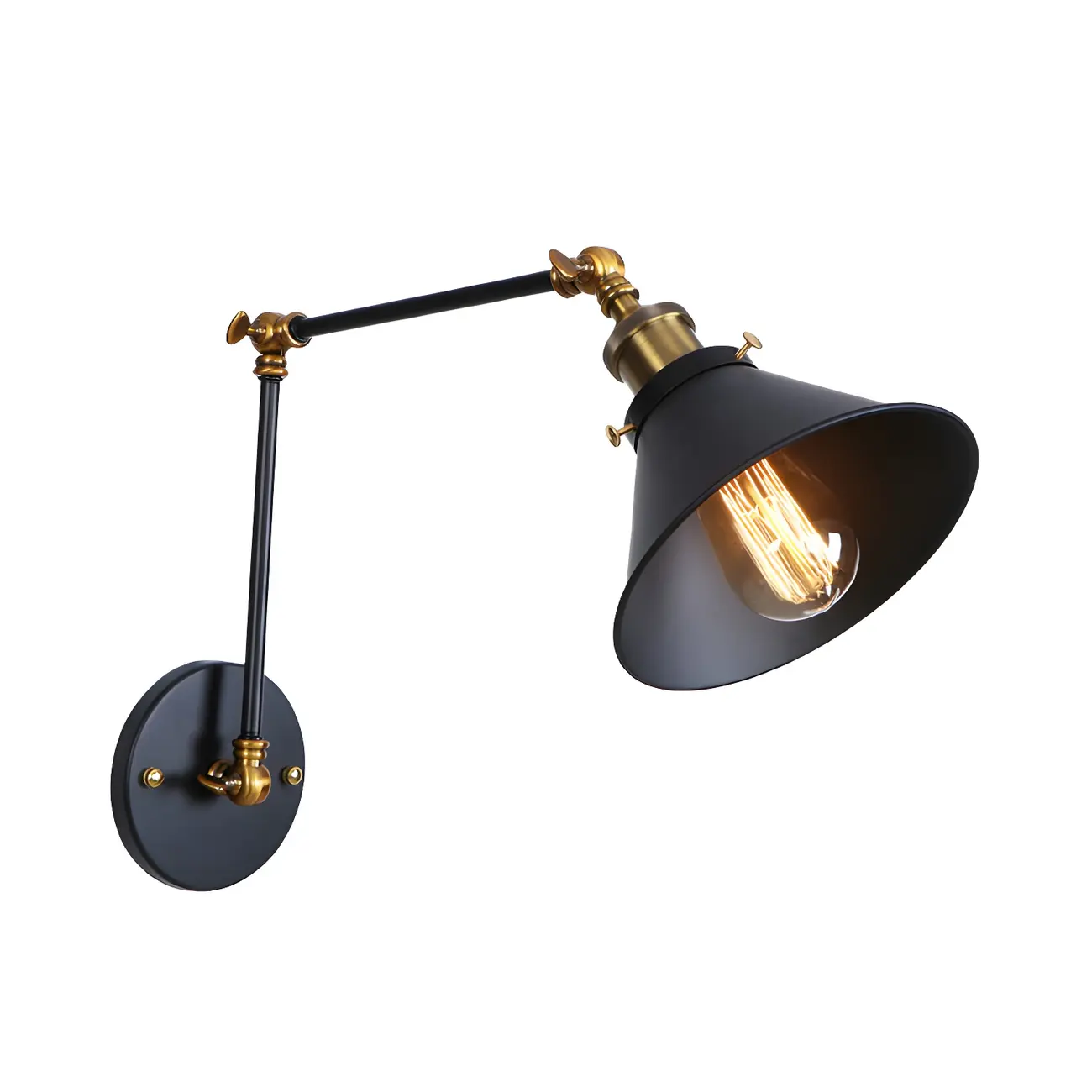 Industrial Brass Black Adjustable Swing Arm Wall Light Image - 10 | homeyfad