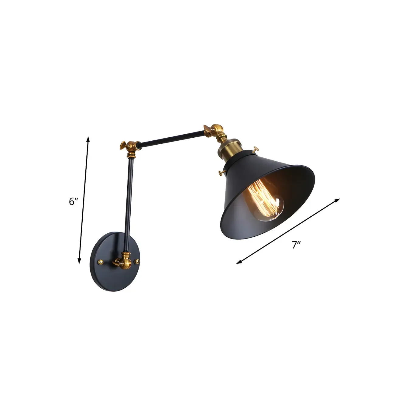 Industrial Brass Black Adjustable Swing Arm Wall Light Image - 11