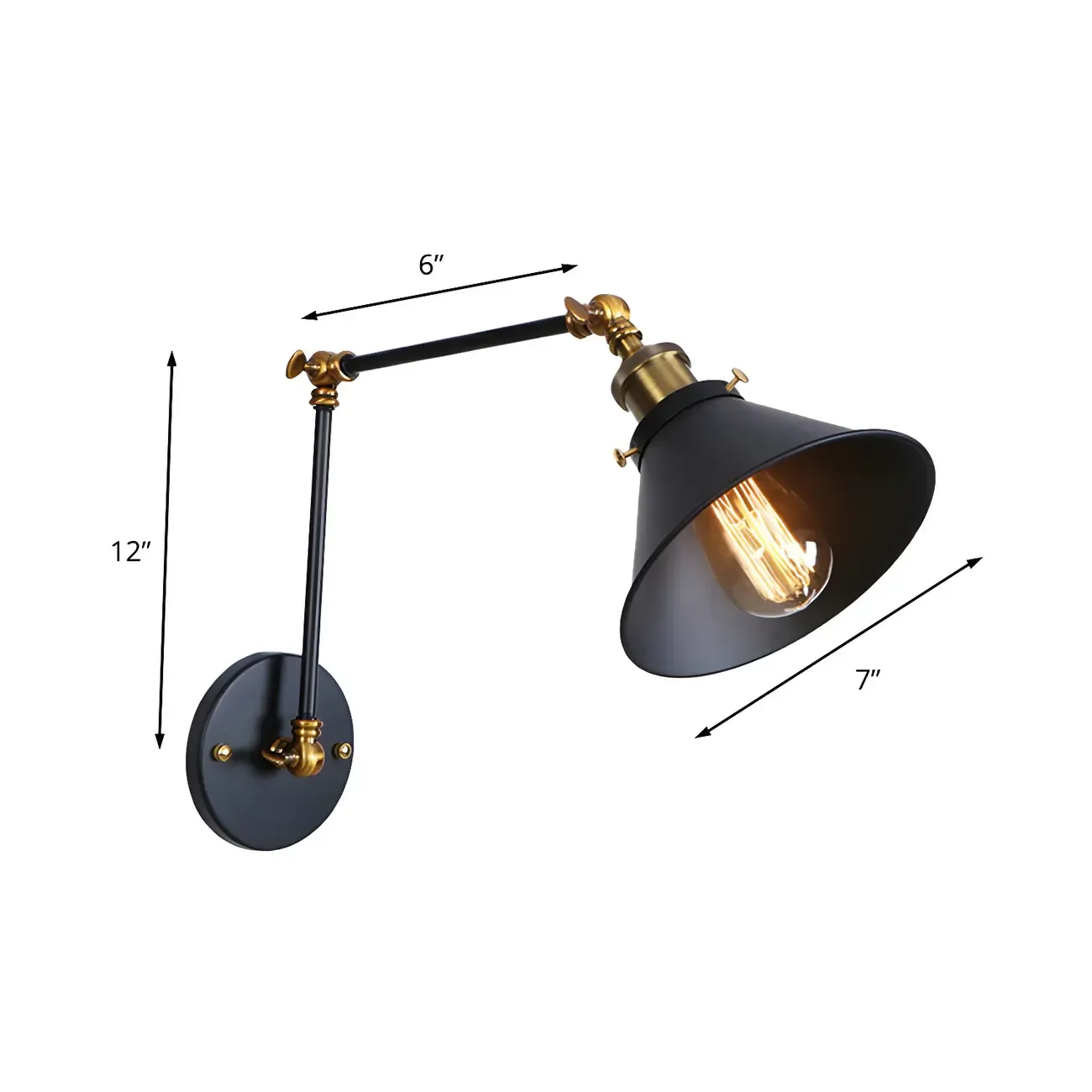 Industrial Brass Black Adjustable Swing Arm Wall Light Image - 13