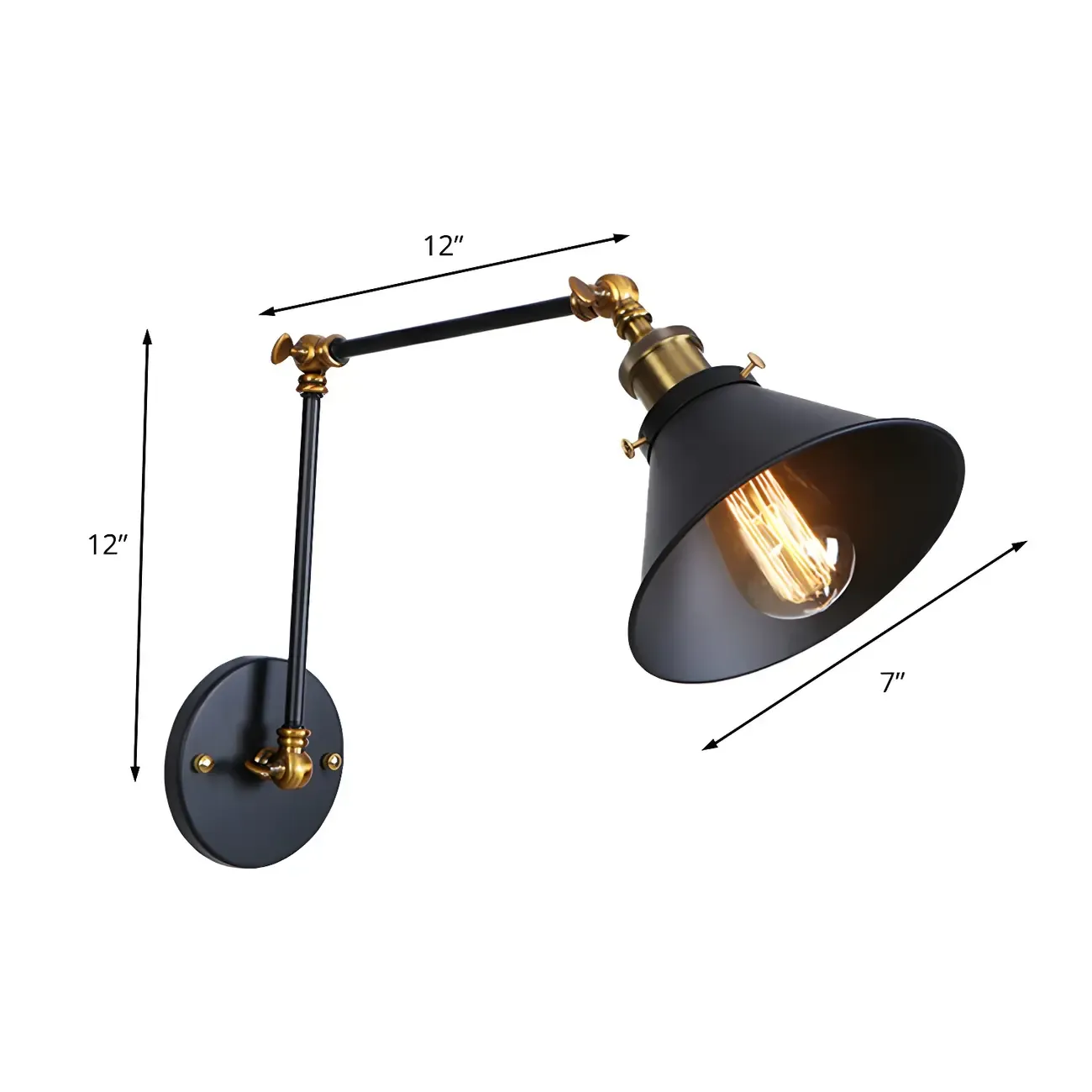 Industrial Brass Black Adjustable Swing Arm Wall Light Image - 14