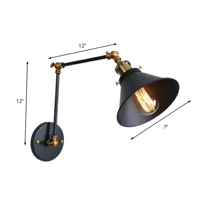 Industrial Brass Black Adjustable Swing Arm Wall Light Image - 14