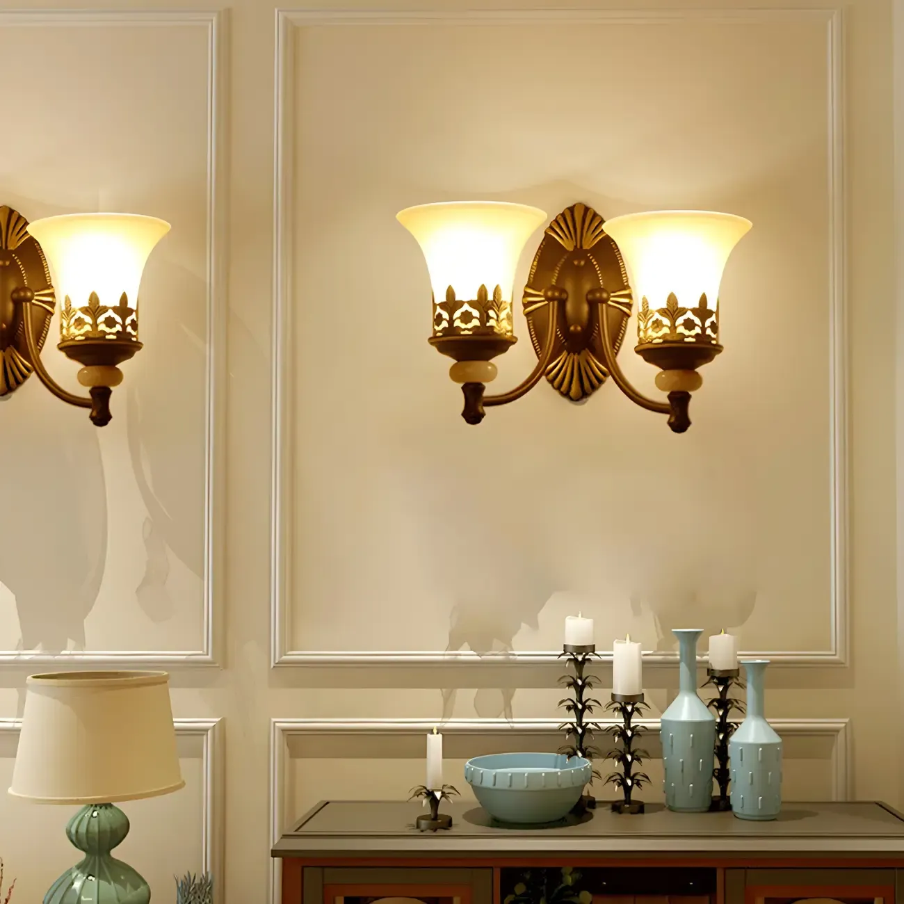 Retro Flared Glass Sconce with Filigree, Dark Brown Image - 3