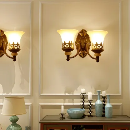 Retro Flared Glass Sconce with Filigree, Dark Brown Image - 3