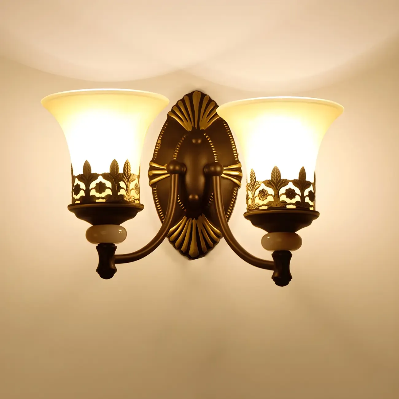 Retro Flared Glass Sconce with Filigree, Dark Brown Image - 4