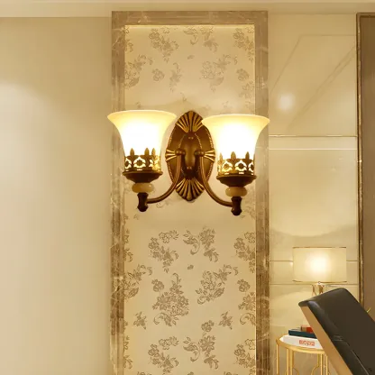 Retro Flared Glass Sconce with Filigree, Dark Brown Image - 1