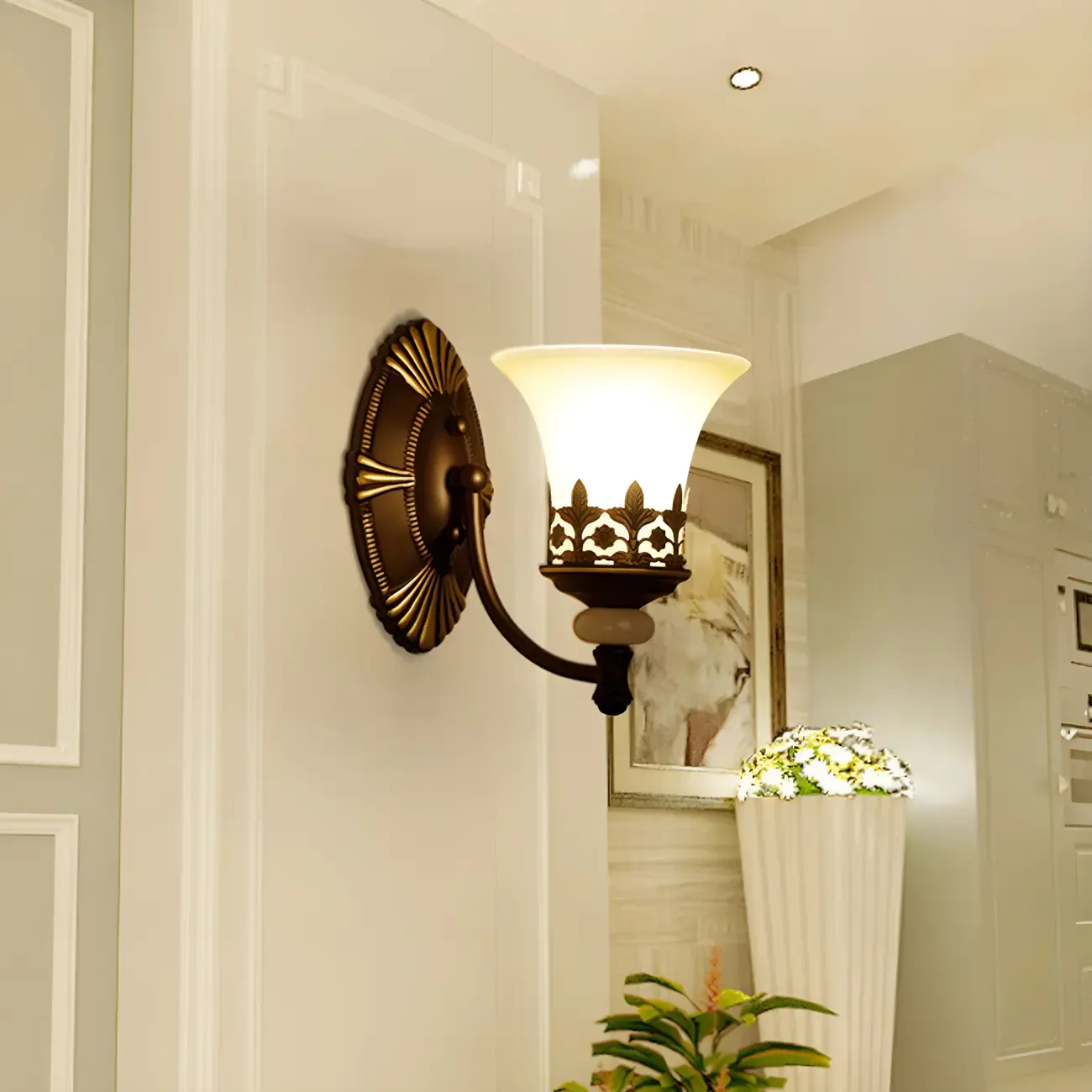 Retro Flared Glass Sconce with Filigree, Dark Brown Image - 5