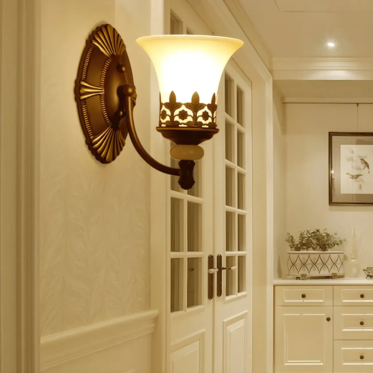 Retro Flared Glass Sconce with Filigree, Dark Brown Image - 2