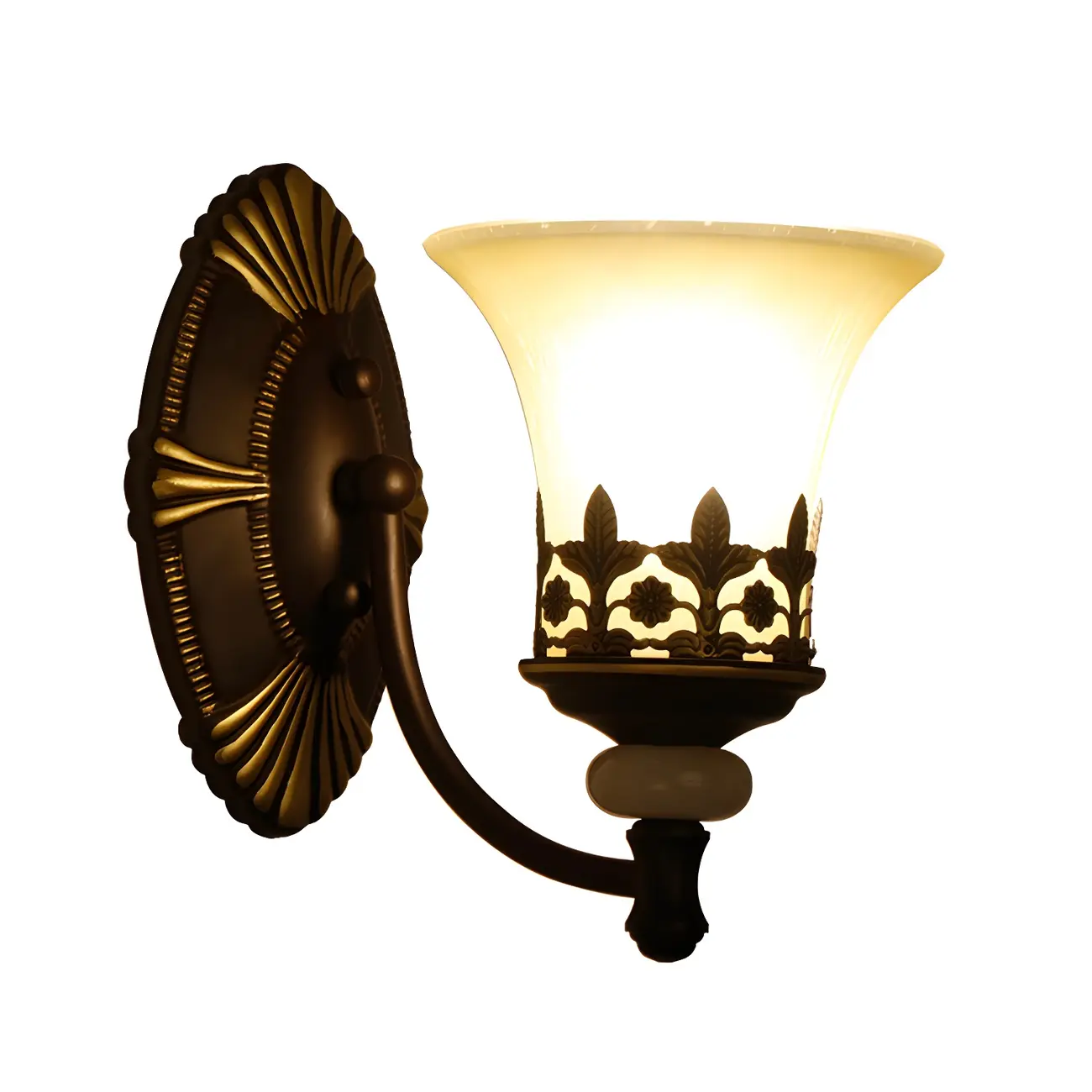 Retro Flared Glass Sconce with Filigree, Dark Brown Image - 7 | homeyfad
