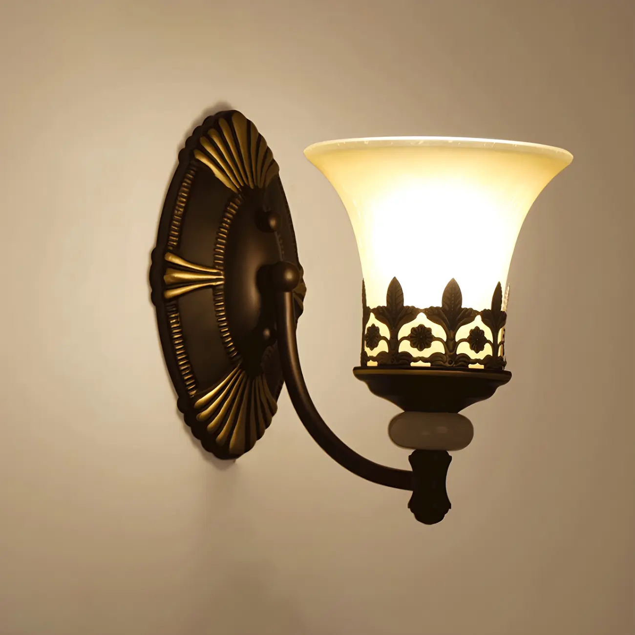 Retro Flared Glass Sconce with Filigree, Dark Brown Image - 6 | homeyfad