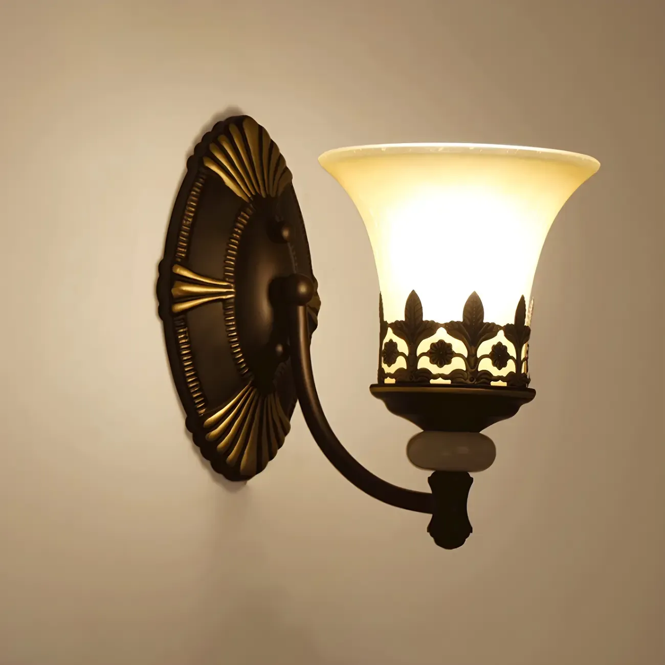 Retro Flared Glass Sconce with Filigree, Dark Brown Image - 6