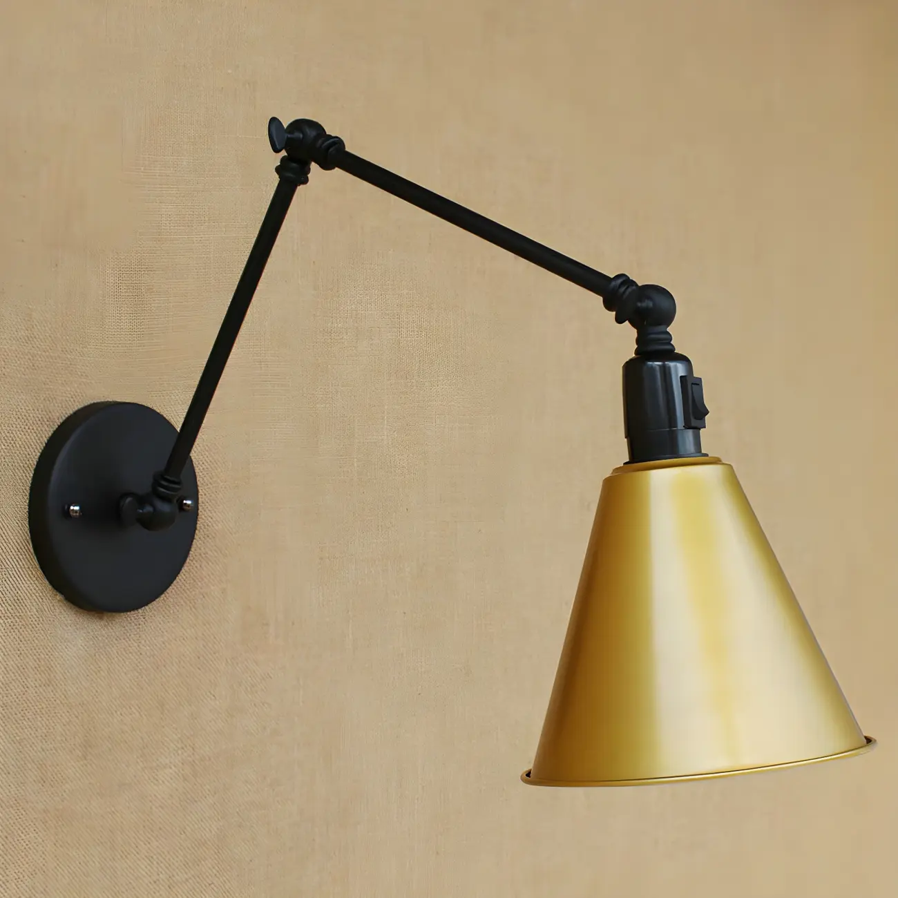 1-Light Cone Metal Swing Arm Wall Light Image - 8 | homeyfad