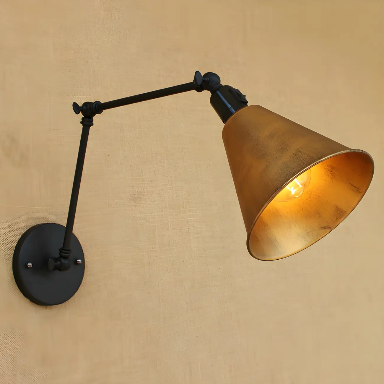 1-Light Cone Metal Swing Arm Wall Light Image - 11 | homeyfad