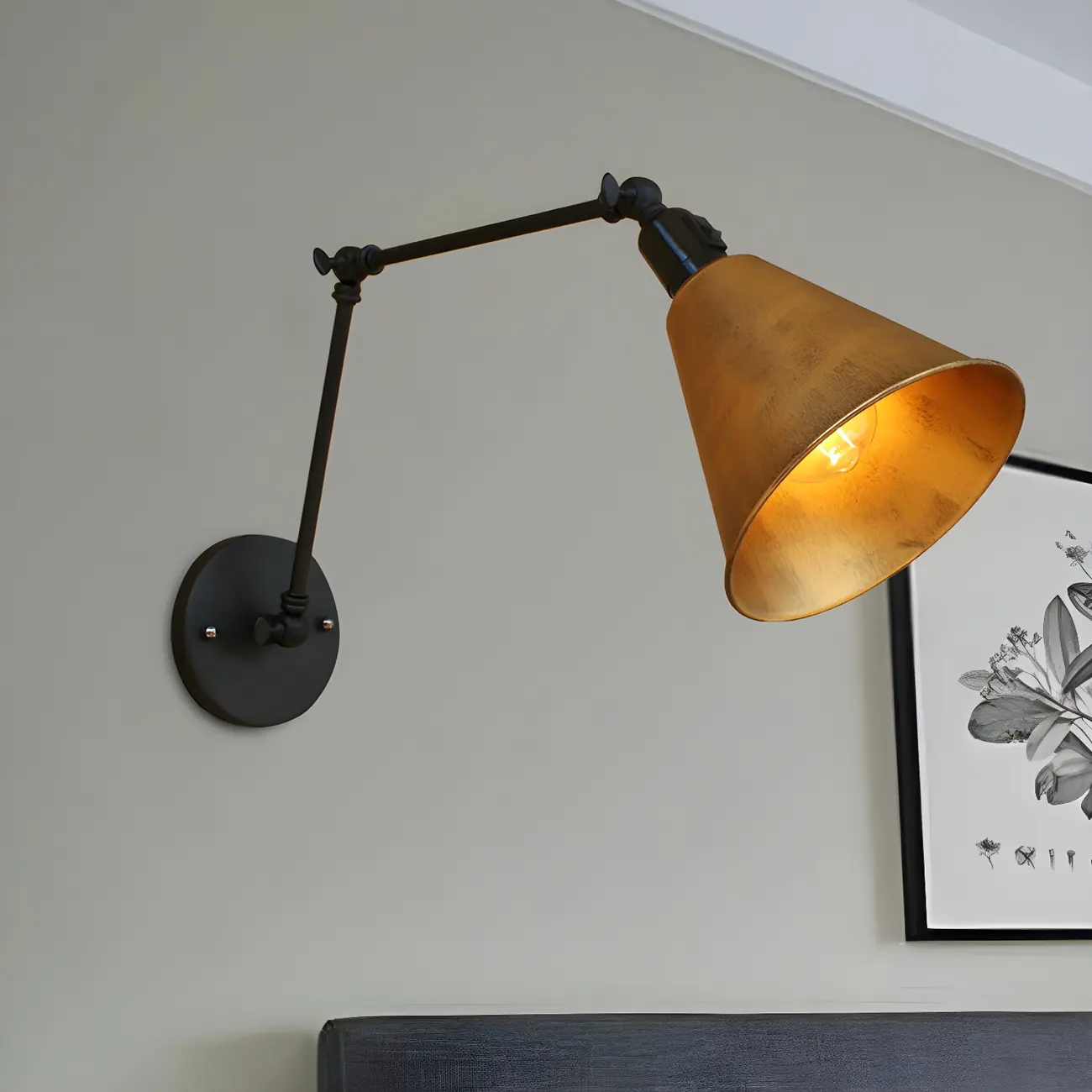1-Light Cone Metal Swing Arm Wall Light Image - 4 | homeyfad