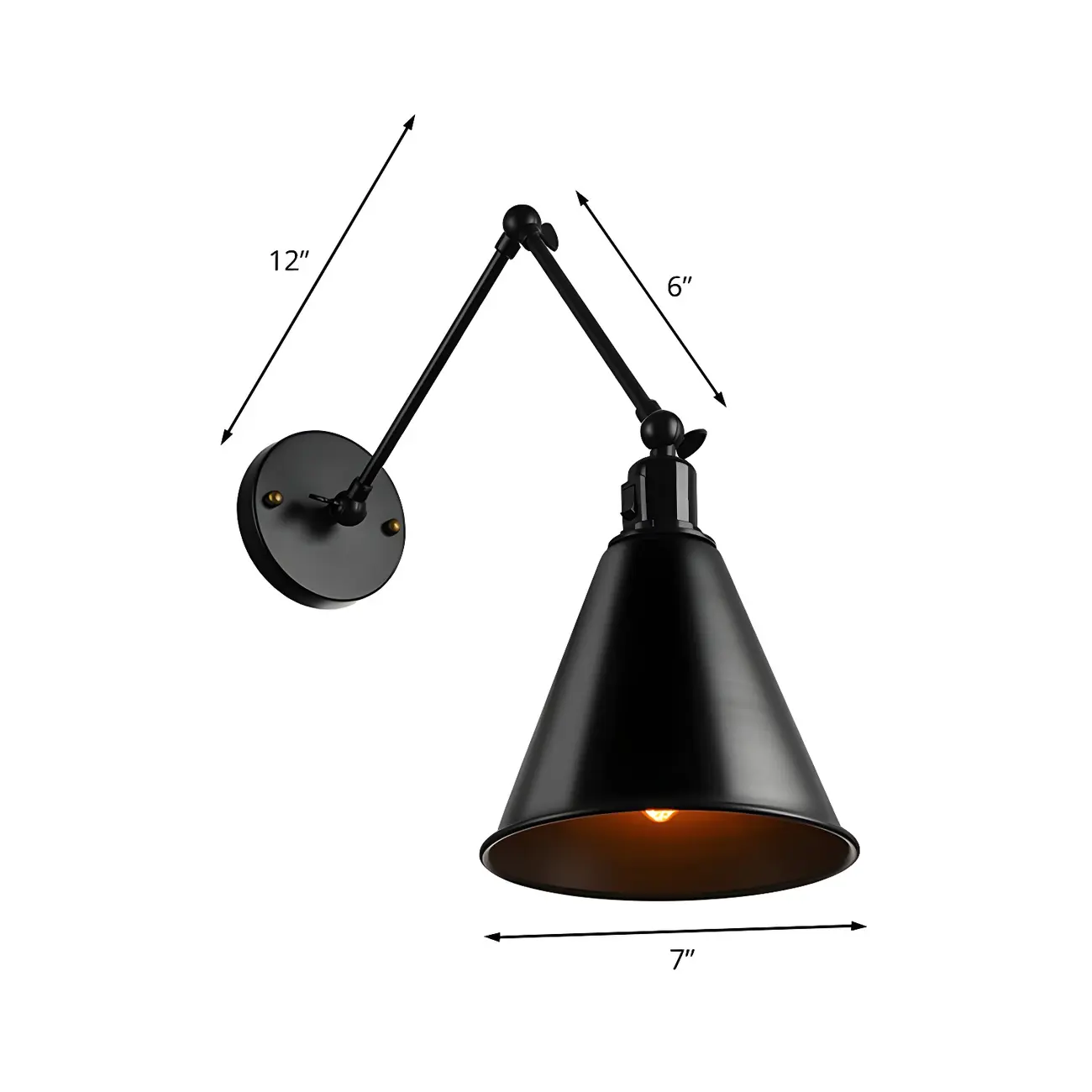 1-Light Cone Metal Swing Arm Wall Light Image - 21 | homeyfad