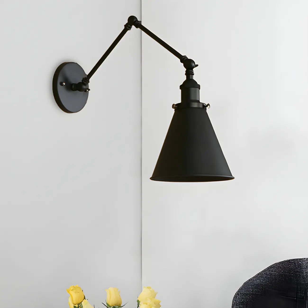 Industrial Metal Cone Swing Arm Wall Light Image - 3 | homeyfad
