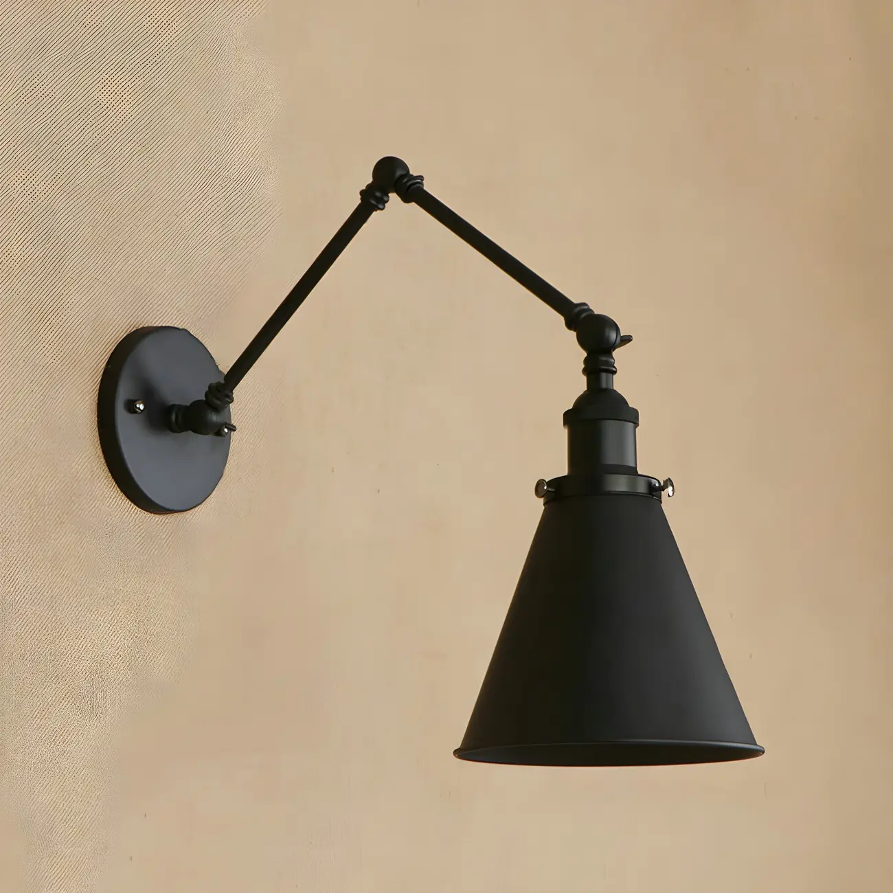 Industrial Metal Cone Swing Arm Wall Light Image - 4 | homeyfad