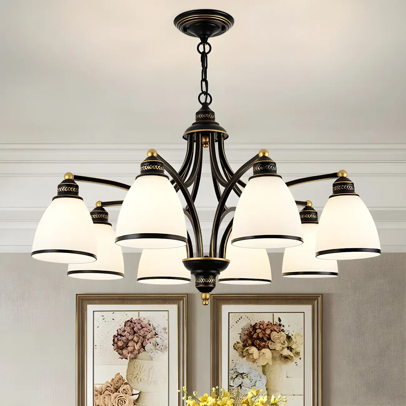 Black Glass Linear Structure Modern Chandelier