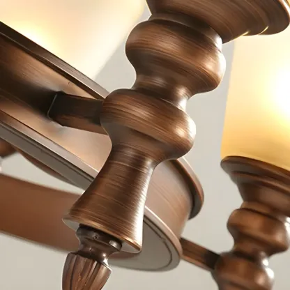 Classic Bronze Beige Frosted Glass Round Chandelier Image - 6