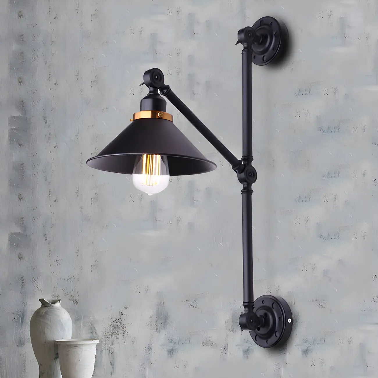 Black Metal Trestle Base Swing Arm Wall Light Image - 3 | homeyfad