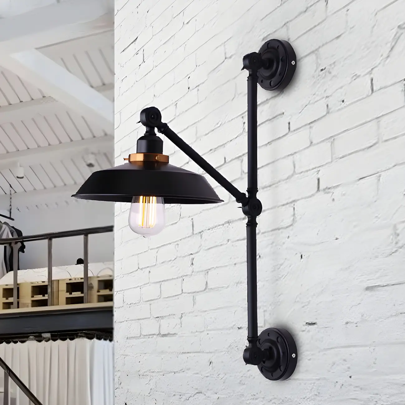 Black Metal Trestle Base Swing Arm Wall Light Image - 2 | homeyfad