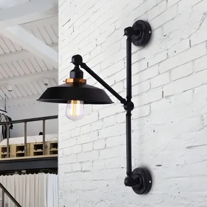 Black Metal Trestle Base Swing Arm Wall Light Image - 2