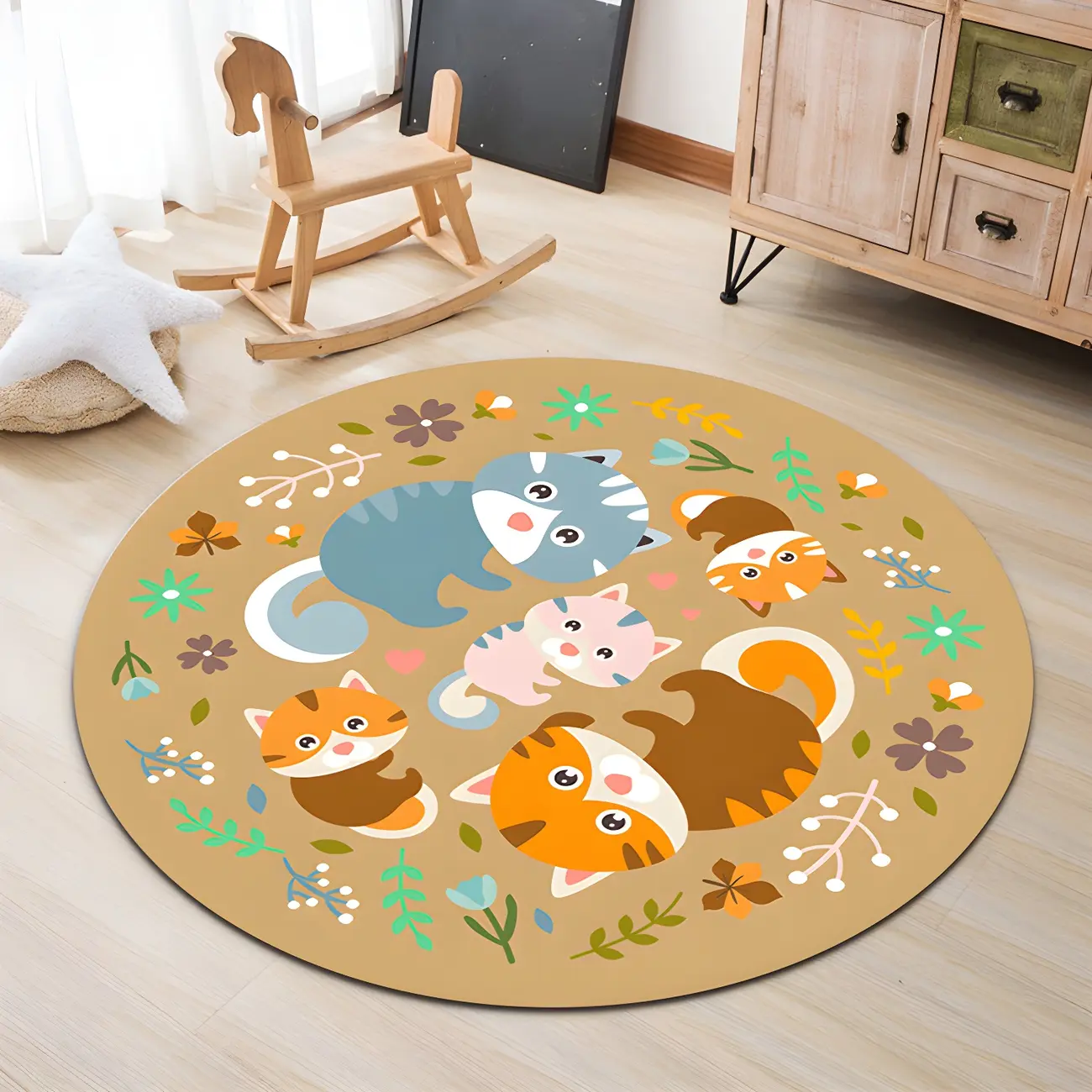 Round polyester Cartoon Wildlife Area Rug for Kids Room Image - 2 | homeyfad