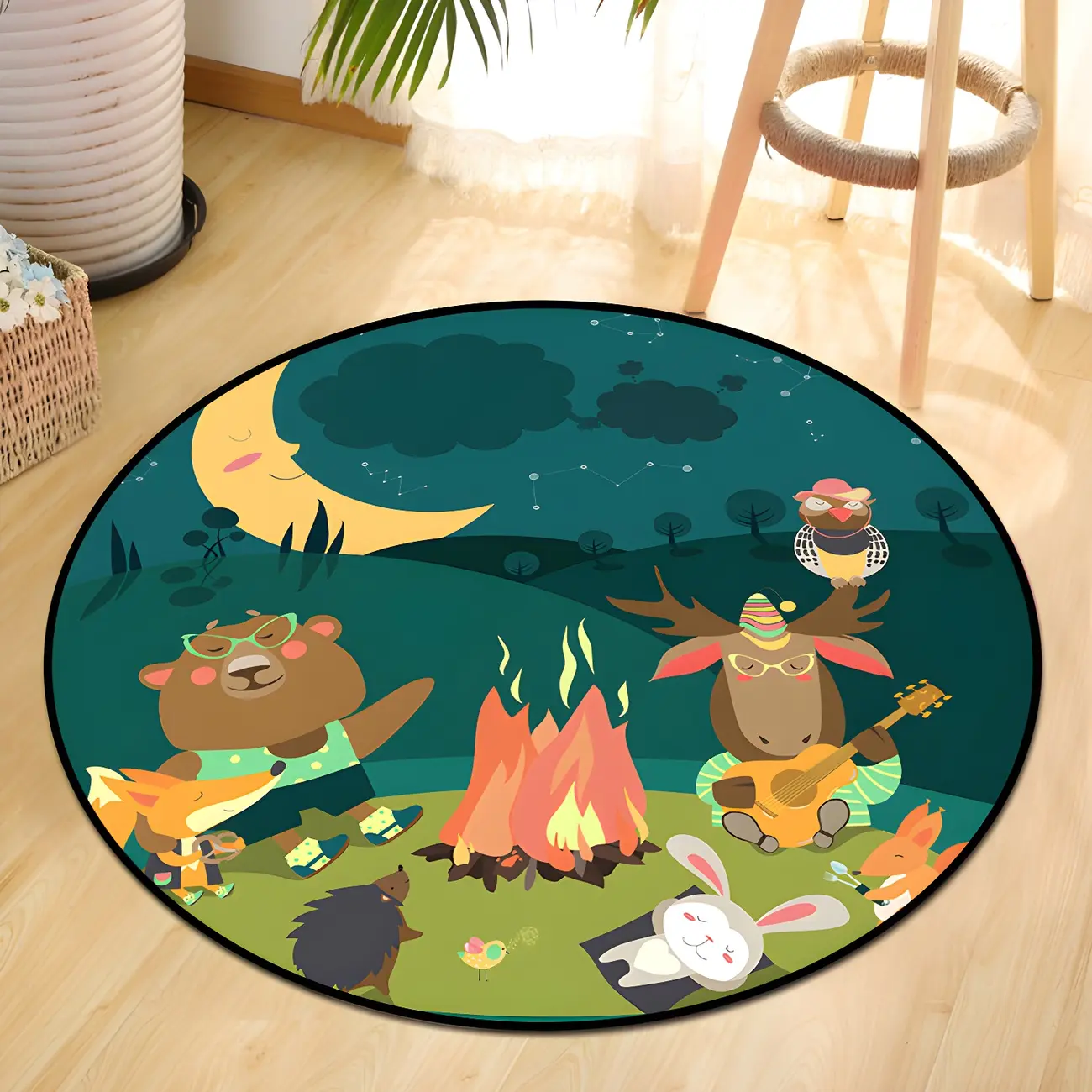 Kids Round Area Rug Animal Pattern for Bedroom Image - 1 | homeyfad