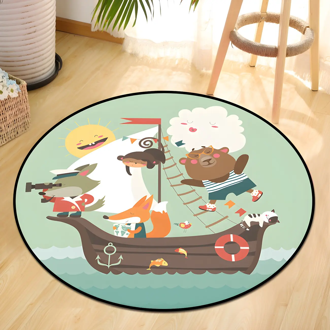 Kids Round Area Rug Animal Pattern for Bedroom Image - 2 | homeyfad