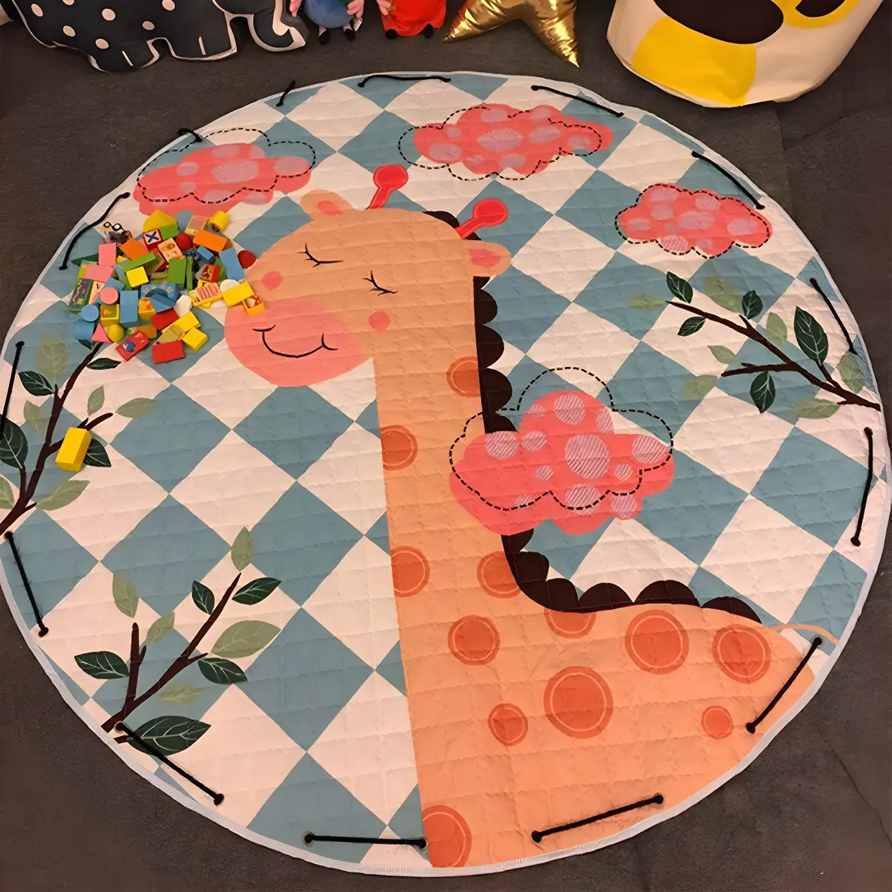 Kids Cotton Cartoon Round Area Rug for Bedroom Image - 1 | homeyfad