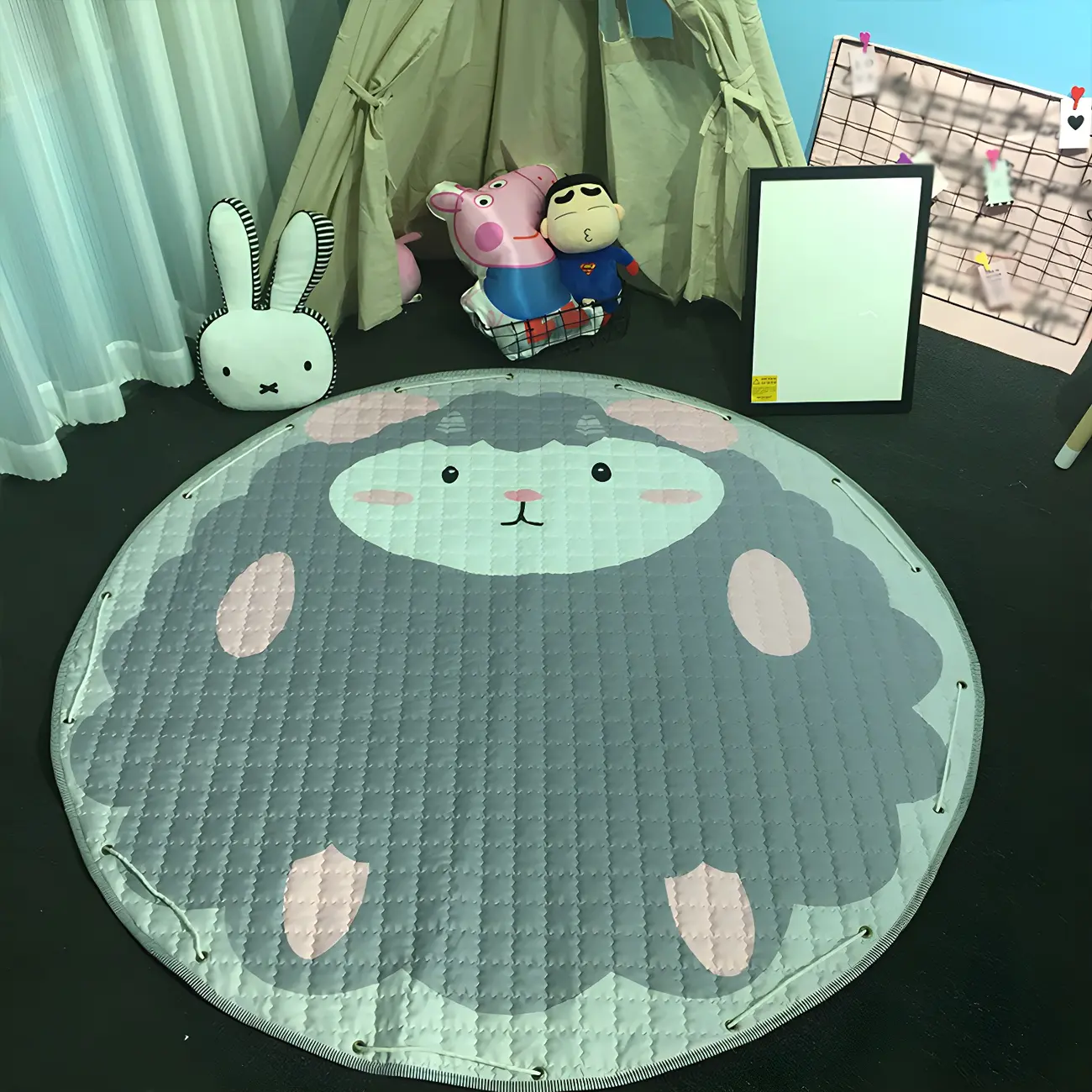 Kids Cotton Cartoon Round Area Rug for Bedroom Image - 2 | homeyfad