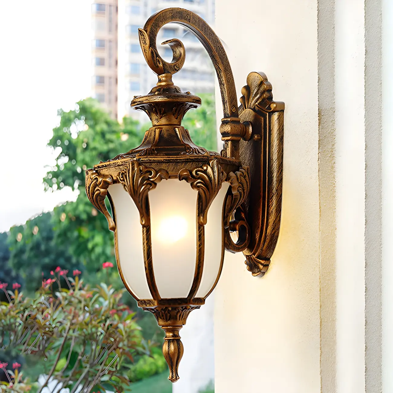 Rustic Bronze Frosted Glass Outdoor Wall Sconce Light Fixture  Image - 2 | homeyfad