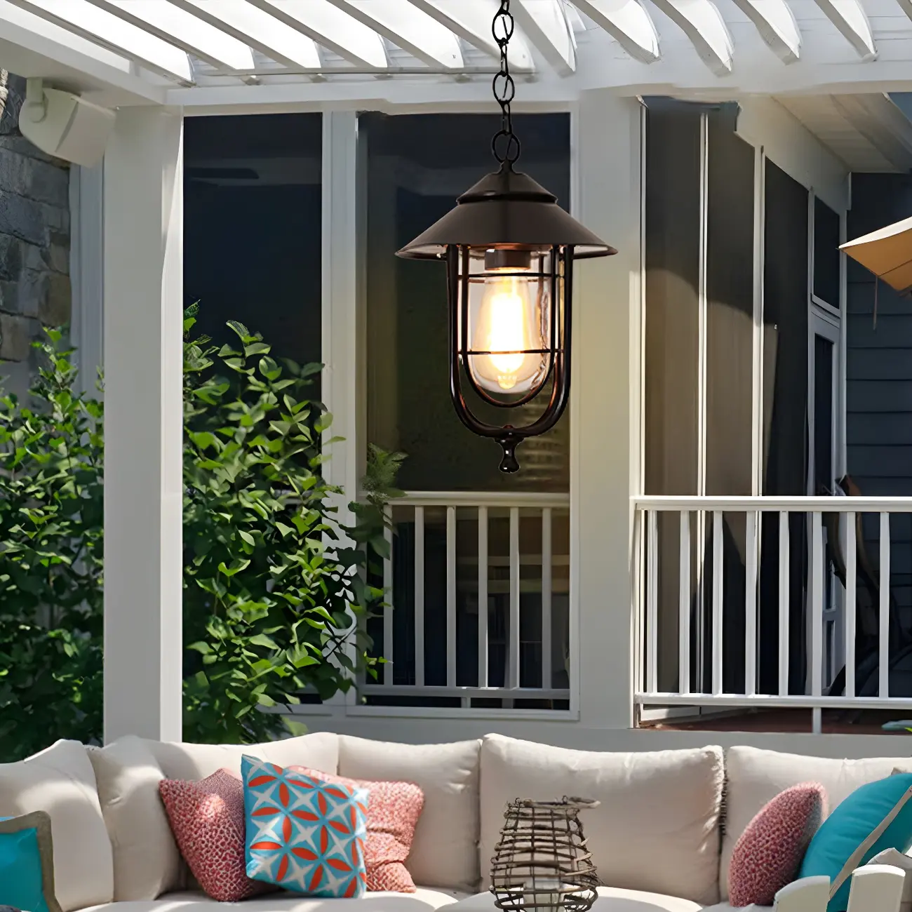 Traditional Cone Ceiling Light Single-Bulb Iron Hanging Pendant Light with Bell Clear Glass Shade for Garden Image - 2 | homeyfad