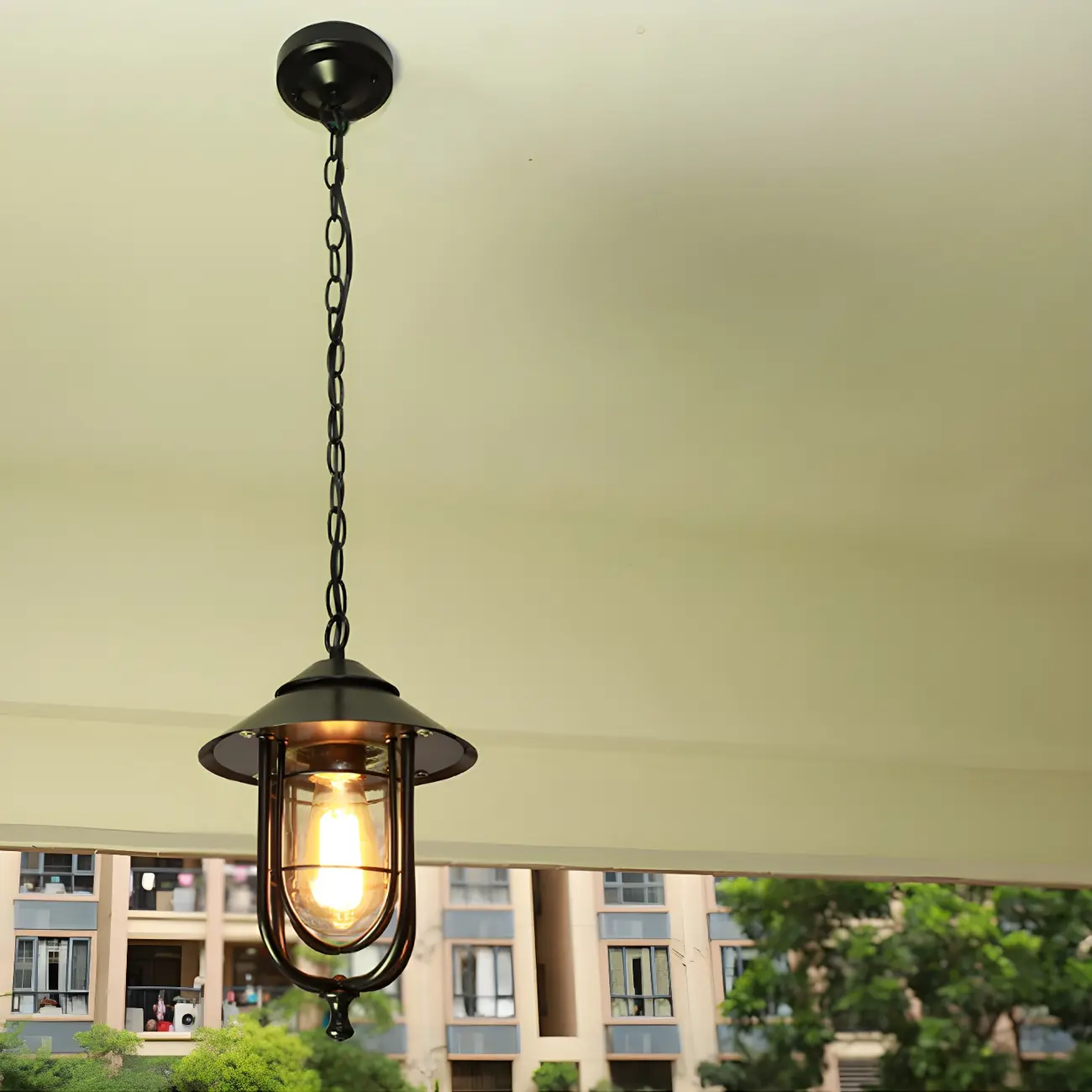 Traditional Cone Ceiling Light Single-Bulb Iron Hanging Pendant Light with Bell Clear Glass Shade for Garden Image - 4 | homeyfad