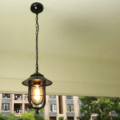 Traditional Cone Ceiling Light Single-Bulb Iron Hanging Pendant Light with Bell Clear Glass Shade for Garden Image - 4