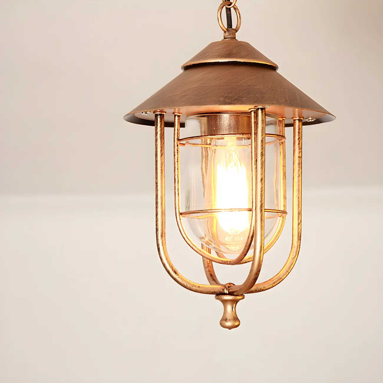 Traditional Cone Ceiling Light Single-Bulb Iron Hanging Pendant Light with Bell Clear Glass Shade for Garden Image - 7 | homeyfad
